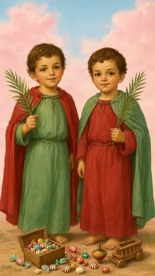 Ilustração de Ibeji e a Ibejada em arte sacra