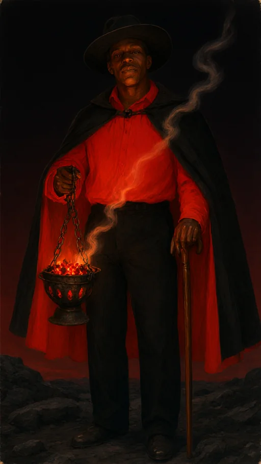 Illustration of Exu Brasa in sacred art