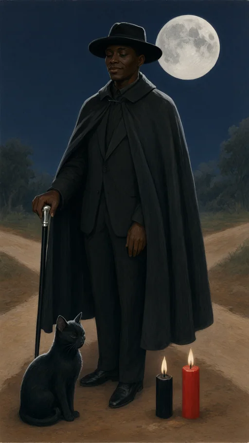 Illustration of Exu Gato Preto in sacred art
