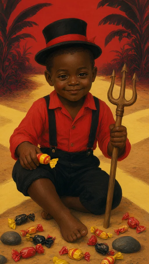 Ilustração de Exu Mirim em arte sacra