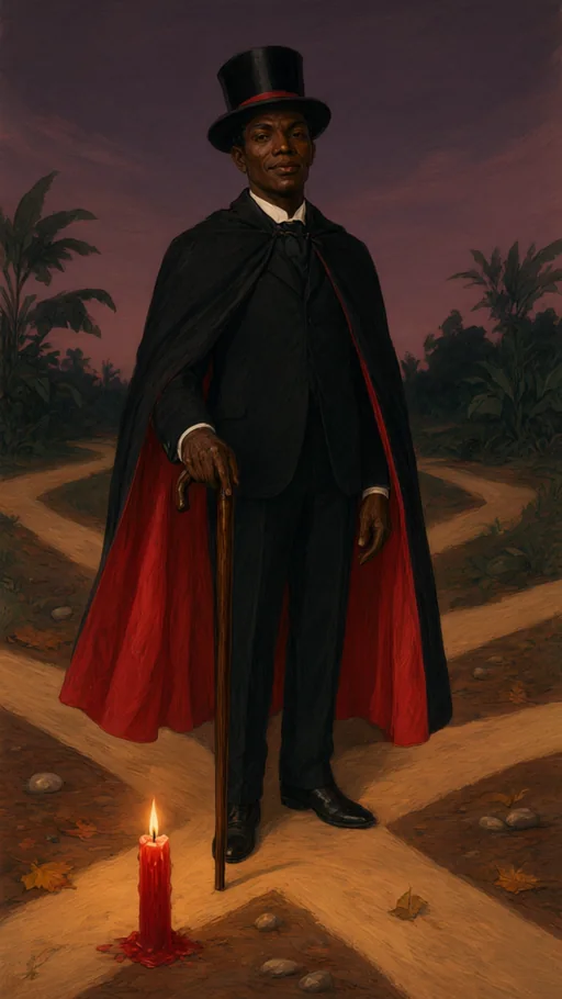 Illustration of Exu Sete Encruzilhadas in sacred art