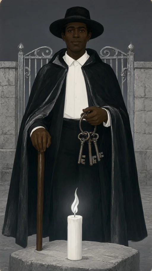 Illustration of Exu Sete Porteiras in sacred art