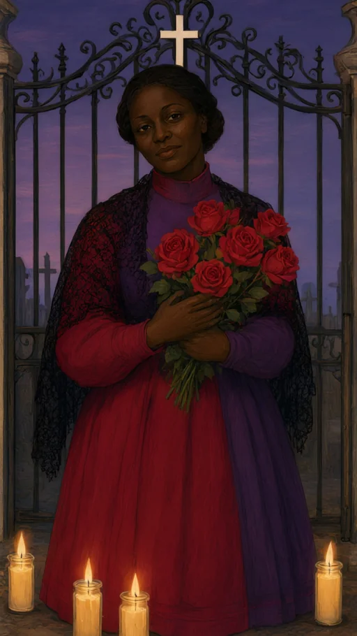 Illustration of Pombagira Rosa Caveira in sacred art