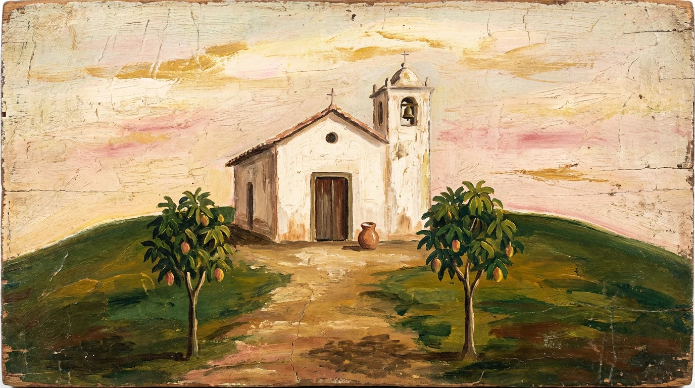 Mesa forrada de toalha branca com doces embrulhados, frutas e duas velas acesas, montada para o dia 27 de setembro.