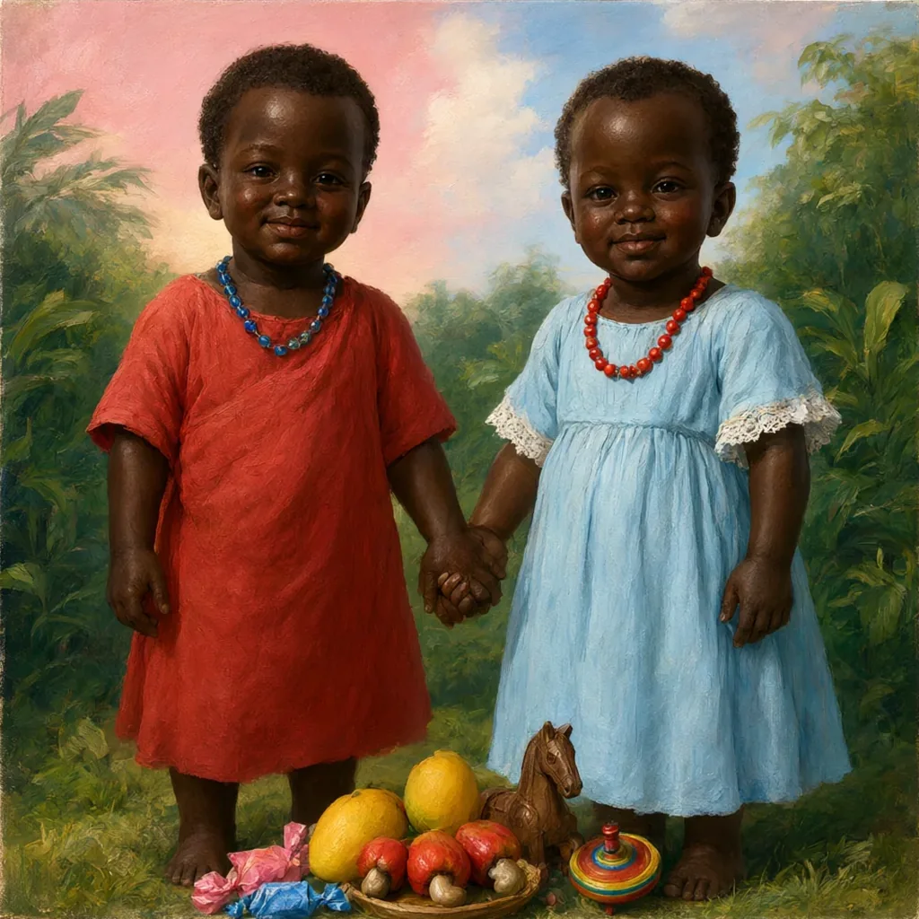 Ilustração de Ibeji, orixás gêmeos da infância e da alegria